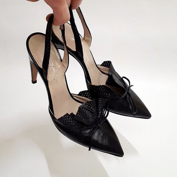 ADAMI Pinup Stiletto Heel Pumps with Ruffle Detail in Jet Black Leather - Picture 10 of 15